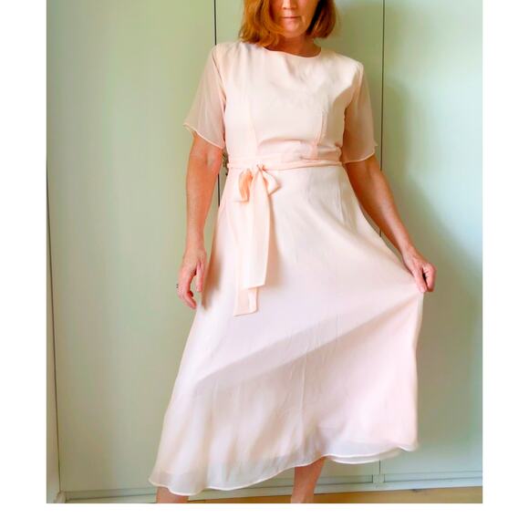 Women's Vintage Dress Peach Romantic Ethereal Coquette Size Med Flowy - Picture 4 of 6